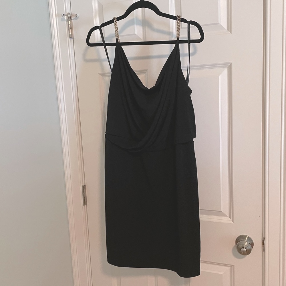 Calvin Klein black cocktail dress with gold chain